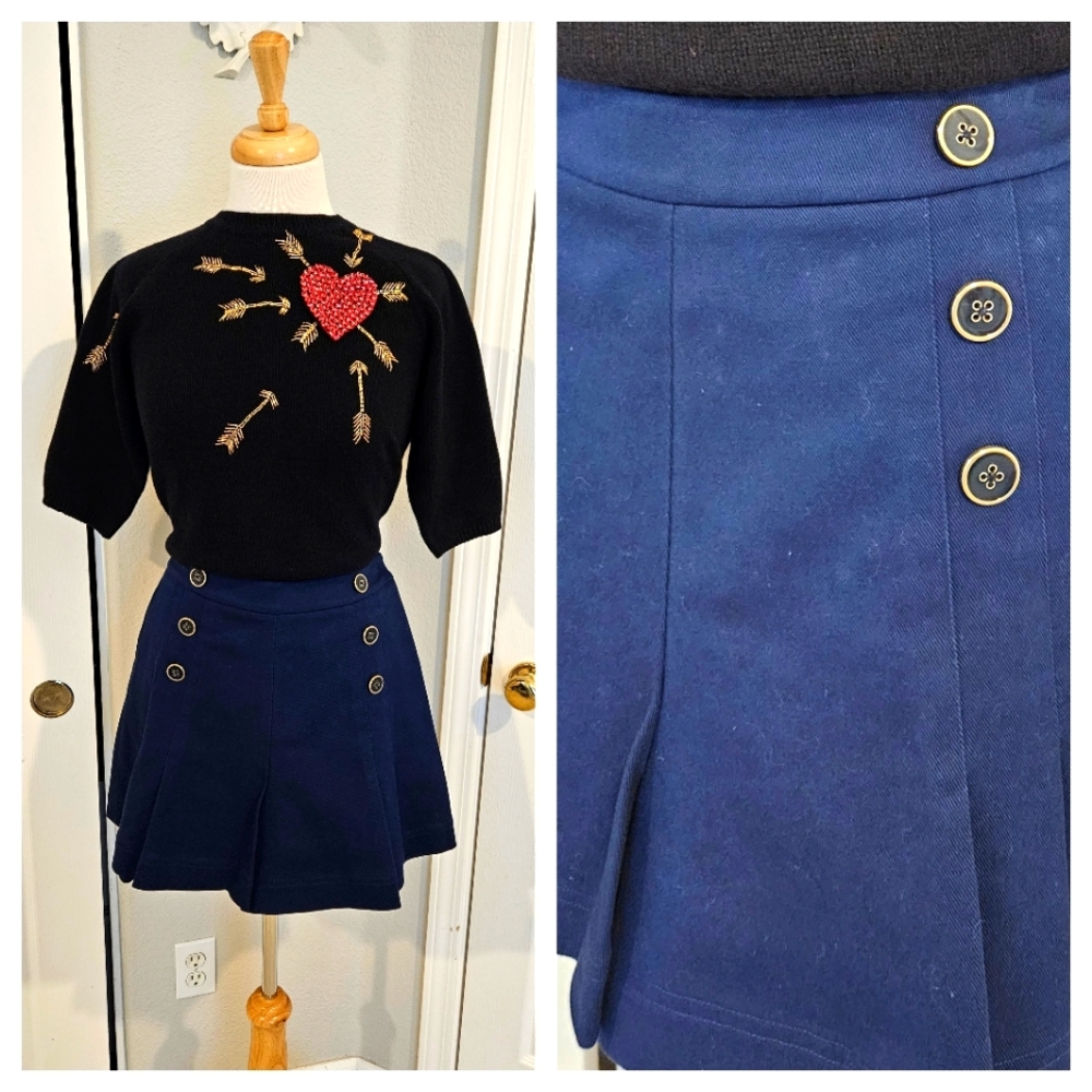 Betsey Johnson Blue Sailor Shorts || Blue Denim Skort || Pinup Shorts